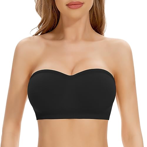 Jiuday Bandeau BH Trägerlos Gepolstert Trägerloser BH Push Up mit Rutschfester Silikon Transparente Träger Damen Tube Top Bralette ohne Bügel (Schwarz,2XL) von Jiuday