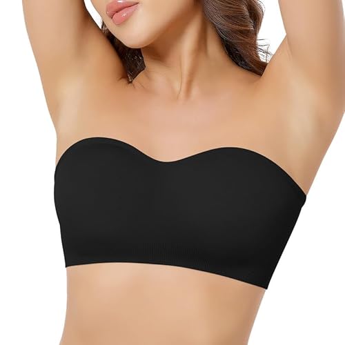Jiuday Bandeau BH ohne Träger mit Transparente Träger Damen Trägerloser BH mit Rutschfester Silikon (181-Schwarz,S) von Jiuday