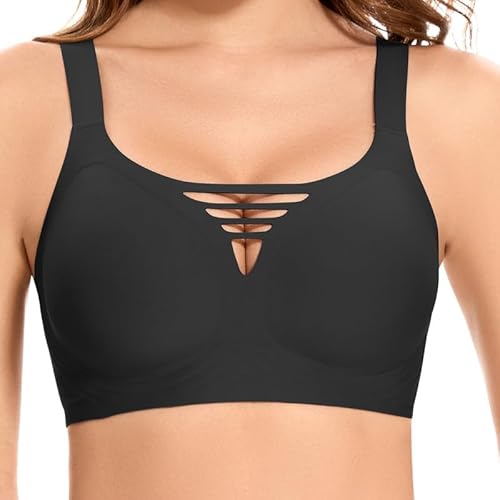 Jiuday Damen BH ohne Bügel Große Brüste Starker Halt Push Up BH ohne Buegel Bequemer Seamless T Shirt Soft Bra Gepolstert Nahtloser Bralette mit Extender (Schwarz,2XL) von Jiuday