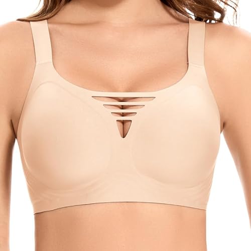 Jiuday Damen BH ohne Bügel Große Brüste Starker Halt Push Up BH ohne Buegel Bequemer Seamless T Shirt Soft Bra Gepolstert Nahtloser Bralette mit Extender (Beige,XL) von Jiuday