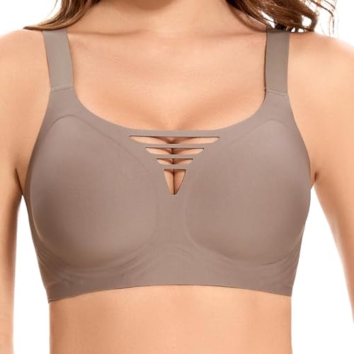 Jiuday Damen BH ohne Bügel Große Brüste Starker Halt Push Up BH ohne Buegel Bequemer Seamless T Shirt Soft Bra Gepolstert Nahtloser Bralette mit Extender (Kaffee,S) von Jiuday