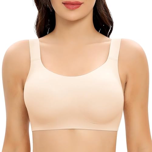 Jiuday Damen BH ohne Bügel Große Brüste Starker Halt Push Up BH ohne Buegel Bequemer Seamless T Shirt Soft Bra Gepolstert Nahtloser Bralette mit Extender (Vollumschlag-Beige,S) von Jiuday