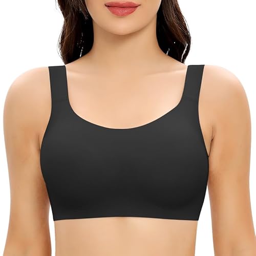 Jiuday Damen BH ohne Bügel Große Brüste Starker Halt Push Up BH ohne Buegel Bequemer Seamless T Shirt Soft Bra Gepolstert Nahtloser Bralette mit Extender (Vollumschlag-Schwarz,M) von Jiuday