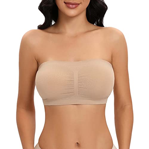 Jiuday Damen BH ohne Träger Bandeau Bralette Nahtloser (Beige#100,S) von Jiuday