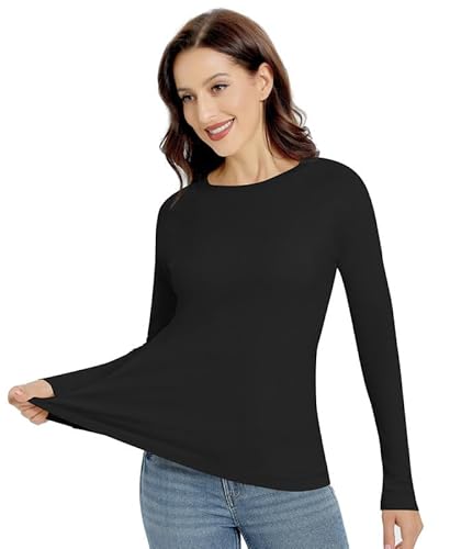 Jiuday Damen Thermo Oberteil Langarm mit Rundhalsausschnitt (227-Schwarz,L) von Jiuday