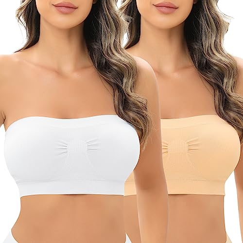 Jiuday Trägerloser BHS für Damen Bandeau Seamless BH (Beige#Weiß#1,XL) von Jiuday