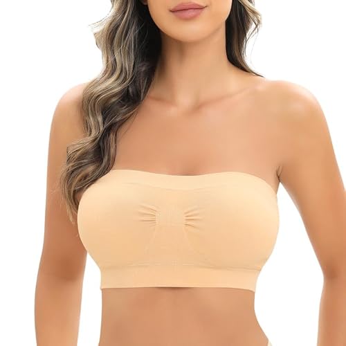 Jiuday Trägerloser BH Gepolstert Bandeau BH ohne Träger ohne Bügel Nahtloser Seamless Tube Top Bralette BH für Damen (Beige,L) von Jiuday