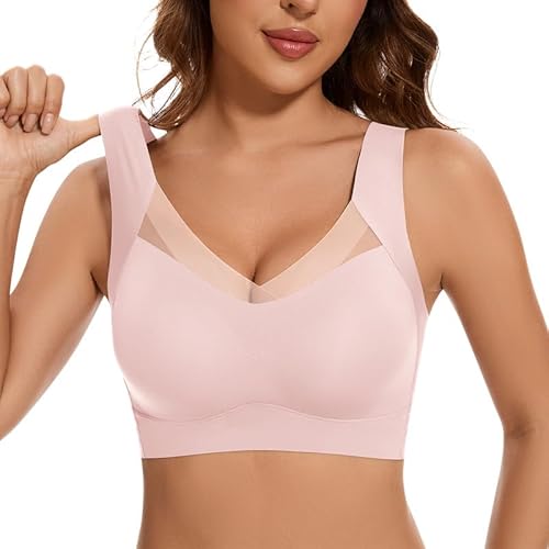 Jiuday Nahtloser BH ohne Bügel Bequem Bustier Damen Gepolstert Soft Sport BHS Starker Halt (Glatte Rosa,3XL) von Jiuday