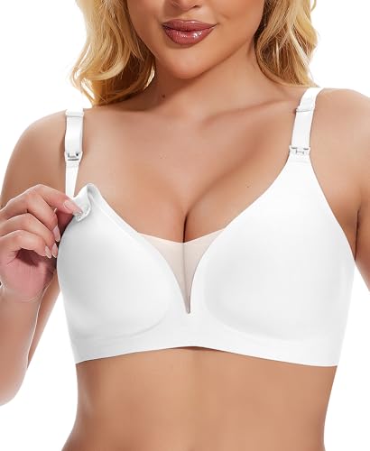 Jiuday Still BH ohne Bügel Große Brüste Damen Schwangerschafts- & Still-BHS Bequemer Gepolstert Spitze Seamless Nursing Bra Nahtloser Push Up Stillbh (Weiß,M) von Jiuday