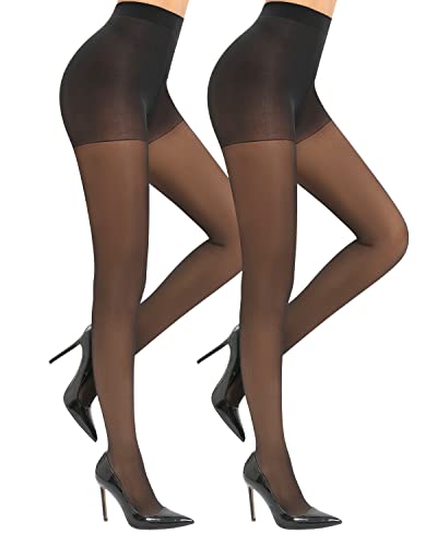 Jiuday Strumpfhose für Damen 2-3 Pack Feinstrumpfhose Transparent Reißfest 20D Pantyhose mit Tummy Control Komfortbund Verstärkten Zehen (2 Paar Schwarz,M) von Jiuday