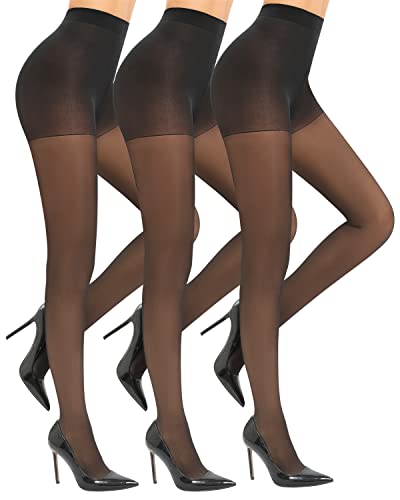 Jiuday Strumpfhose für Damen 2-3 Pack Feinstrumpfhose Transparent Reißfest 20D Pantyhose mit Tummy Control Komfortbund Verstärkten Zehen (3 Paar Schwarz,S) von Jiuday