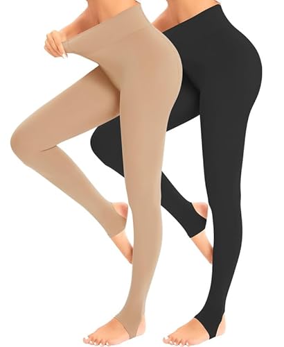 Jiuday Strumpfhosen Damen Winter Thermo Strumpfhose Fleece Gefütterte Winterstrumpfhose Hohe Taille Hintern Heben Ultraweich (Nein Fleece Steigbügel-Schwarz+Beige,S) von Jiuday