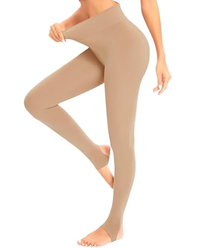 Jiuday Strumpfhosen Damen Winter Thermo Strumpfhose Fleece Gefütterte Winterstrumpfhose Hohe Taille Hintern Heben Ultraweich (Nein Fleece Steigbügel-Beige,XS) von Jiuday