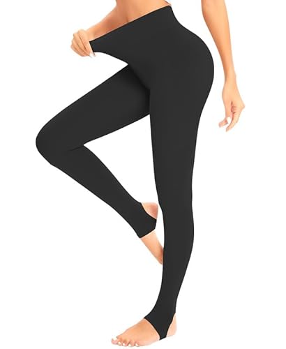 Jiuday Strumpfhosen Damen Winter Thermo Strumpfhose Fleece Gefütterte Winterstrumpfhose Hohe Taille Hintern Heben Ultraweich (Nein Fleece Steigbügel-Schwarz,L) von Jiuday