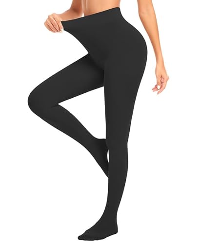 Jiuday Strumpfhosen Damen Winter Thermo Strumpfhose Fleece Gefütterte Winterstrumpfhose Hohe Taille Hintern Heben Ultraweich (Nein Fleece Mit Füß-Schwarz,XS) von Jiuday