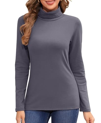 Jiuday Thermo Oberteil Damen Rollkragen Fleece Pullover Thermoshirt Langarm Warme Thermo Unterhemd Gefüttert Langarmshirt Slim Fit Basic Tops Oberbekleidung Drinnen im Winter (Dunkelgrau,M) von Jiuday