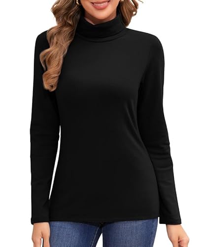 Jiuday Thermo Oberteil Damen Rollkragen Fleece Pullover Thermoshirt Langarm Warme Thermo Unterhemd Gefüttert Langarmshirt Slim Fit Basic Tops Oberbekleidung Drinnen im Winter (Schwarz,S) von Jiuday