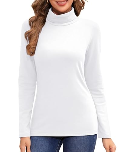 Jiuday Thermo Oberteil Damen Rollkragen Fleece Pullover Thermoshirt Langarm Warme Thermo Unterhemd Gefüttert Langarmshirt Slim Fit Basic Tops Oberbekleidung Drinnen im Winter (Weiß,2XL) von Jiuday