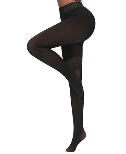 Jiuday Strumpfhosen Damen Winter Thermo Strumpfhose Fleece Gefütterte Winterstrumpfhose Hohe Taille Hintern Heben Ultraweich (220g Fleece Mit Füß-Falsch Transluzent Braun,XL) von Jiuday