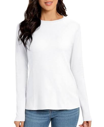 Jiuday Thermoshirt Damen Langarm Winter Thermo Oberteil Fleece Langarm Shirt Rundhalsausschnitt Funktionsshirt Thermo Unterhemd für Haus Sport Skifahren (Weiß,M) von Jiuday