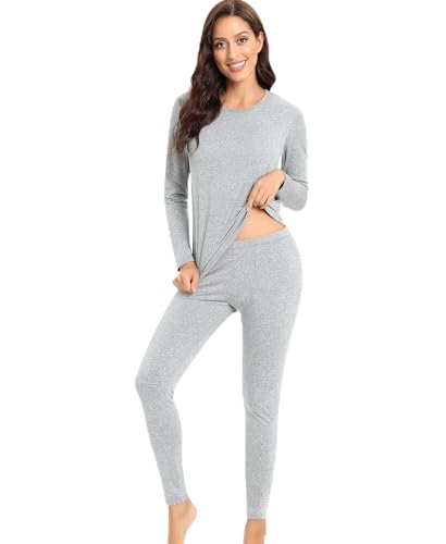 Jiuday Thermounterwäsche Damen Winter Funktionswäsche Set Warm Thermo Unterwäsche Atmungsaktiv Flexibel Skiunterwäsche für Hause Wintersport (Grau,2XL) von Jiuday