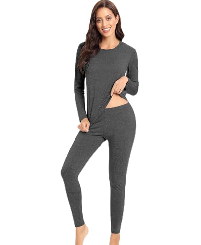Jiuday Thermounterwäsche Damen Winter Funktionswäsche Set Warm Thermo Unterwäsche Atmungsaktiv Flexibel Skiunterwäsche für Hause Wintersport (Dunkelgrau,L) von Jiuday