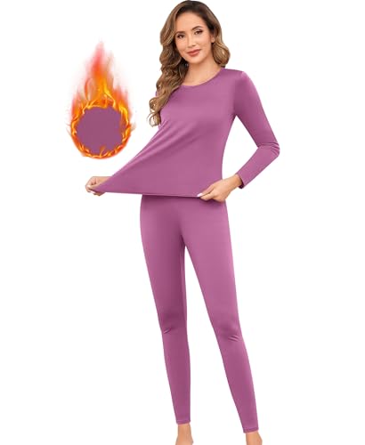 Jiuday Thermounterwäsche Damen Winter Funktionswäsche Set Warm Thermo Unterwäsche Atmungsaktiv Flexibel Skiunterwäsche für Hause Wintersport (Violett,S) von Jiuday