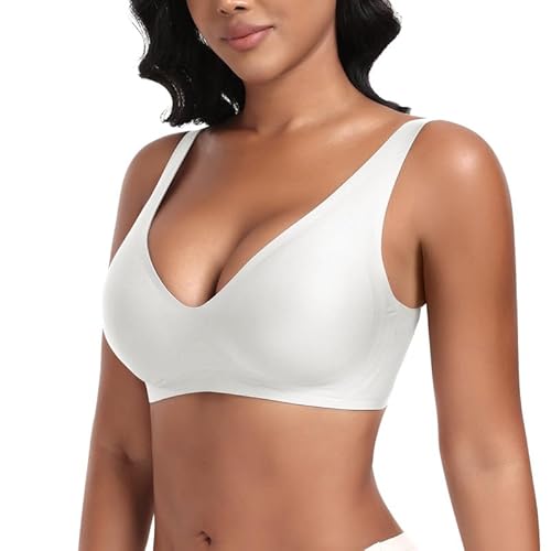 Jiuday Spitzen BH ohne Bügel für Damen Soft Bequemer Nahtloser (#256-Weiß,L) von Jiuday