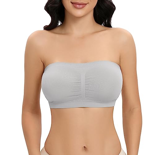 Jiuday Trägerloser BH Damen Bandeau BH ohne Träger Gepolsterter BH Nahtloser BH Tube Top Bralette (Grau,3XL) von Jiuday