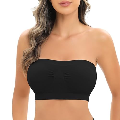 Jiuday Trägerloser BH Gepolstert Bandeau BH ohne Träger ohne Bügel Nahtloser Seamless Tube Top Bralette BH für Damen (Schwarz,2XL) von Jiuday