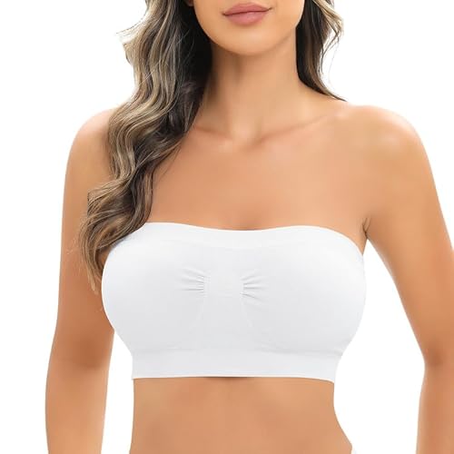 Jiuday Trägerloser BH Gepolstert Bandeau BH ohne Träger ohne Bügel Nahtloser Seamless Tube Top Bralette BH für Damen (Weiß,XS) von Jiuday