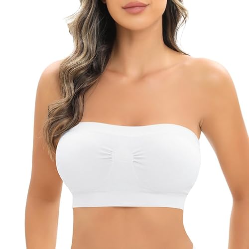 Jiuday Trägerloser BH Push Up Bandeau BH ohne Träger Bandeau Top Gepolstert Damen Strapless Bra ohne Bügel mit Rutschfester Silikon (1-Keine Antirutschstreifen-Weiß,2XL) von Jiuday