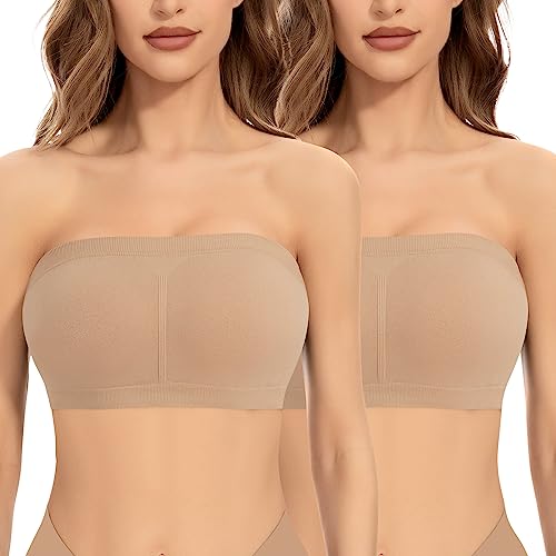 Jiuday Trägerloser BH ohne Gepolstert Bandeau BH BH Trägerlos ohne Bügel Nahtloser Seamless Tube Top Bralette für Damen (Beige+Beige,2XL) von Jiuday