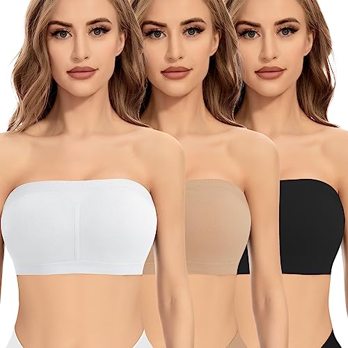 Jiuday Trägerloser BH ohne Gepolstert Bandeau BH BH Trägerlos ohne Bügel Nahtloser Seamless Tube Top Bralette für Damen (Schwarz+Beige+Weiß,S) von Jiuday