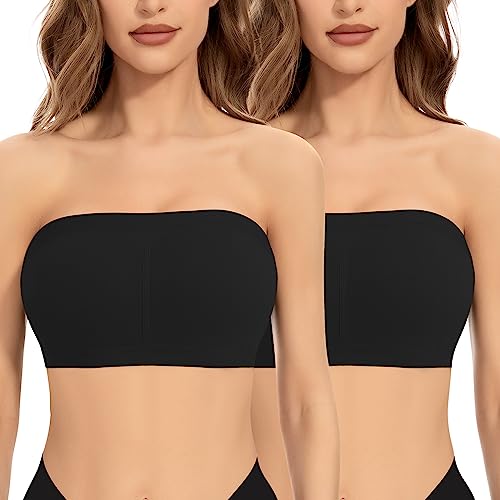 Jiuday Trägerloser BH ohne Gepolstert Bandeau BH BH Trägerlos ohne Bügel Nahtloser Seamless Tube Top Bralette für Damen (Schwarz+Schwarz,M) von Jiuday