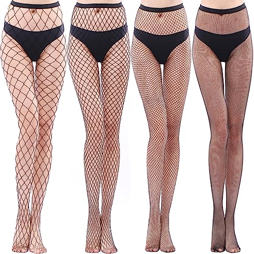 Jiujiutu 4-Paare netz strumpfhosen damen sexy fishnets stockingsn netzstrumpfhose lange beine und hohe taille fishnets tights von Jiujiutu