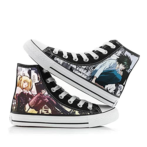 Anime Death Note Canvas Schuhe, 3D Druck Casual Hi-Top Turnschuhe, Unisex Schnürschuhe Mode Leicht Atmungsaktiv Flache Schuhe für Outdoor Sport, Typ 4, 36 1/3 EU von Jiumaocleu