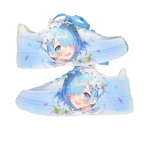 Anime-Freizeit-Sneaker, REM/Remu, 3D-Druck, lässig, weiß, niedriges Oberteil für Damen und Herren, Rem, 37 EU Anime-Freizeit-Sneaker, REM/Remu, 3D-Druck, lässig, weiß, niedriges Oberteil für Damen und Herren, Rem, 37 EU von Jiumaocleu