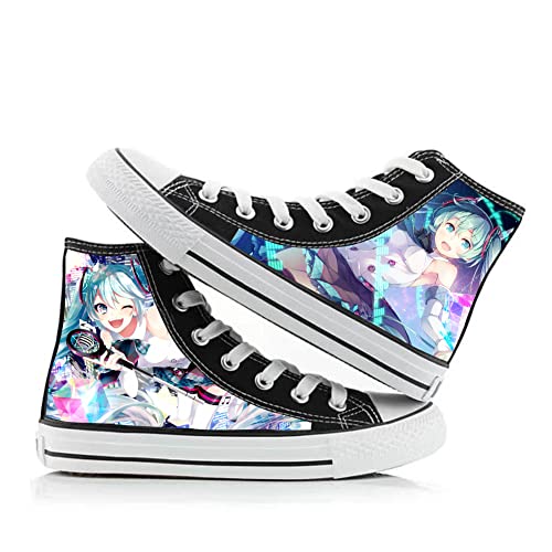 Anime Miku Printing Canvas Shoes - BiCute Bunnies Figur Muster Hi-Top Sneakers, Unisex Turnschuhe Schnüren Flache Schuhe, Casual Atmungsaktiv Sportschuhe für Teens Erwachsene, Typ 6, 42 2/3 EU von Jiumaocleu