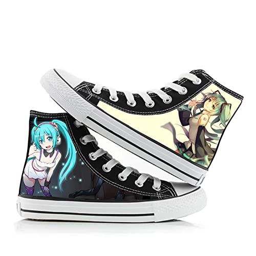 Anime Miku Printing Canvas Shoes - BiCute Bunnies Figur Muster Hi-Top Sneakers, Unisex Turnschuhe Schnüren Flache Schuhe, Casual Atmungsaktiv Sportschuhe für Teens Erwachsene, Typ 7, 36 2/3 EU von Jiumaocleu