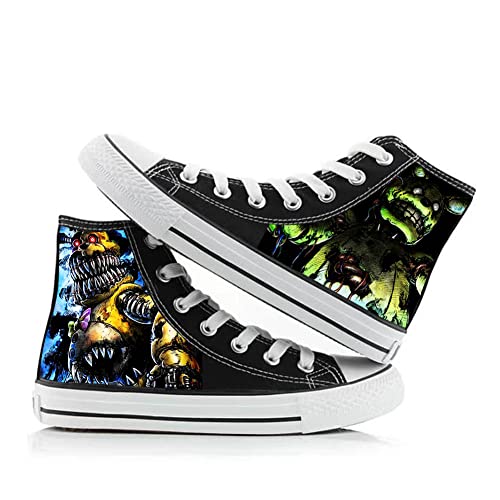 FNAF Shoes Security Breach Fazbear's Piazzari Anime Cosplay Leinwand Schuhe Horror Spiel Charakter Druck Schuhe Unisex Schnürschuhe Casual Fashion Sneakers, Typ 1, 36 1/3 EU von Jiumaocleu