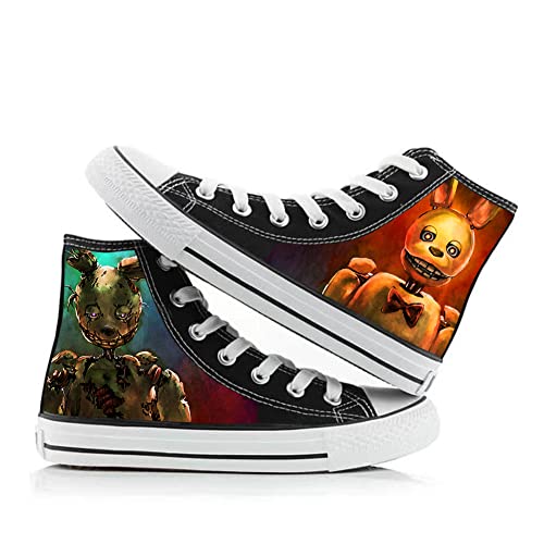 FNAF Shoes Security Breach Fazbear's Piazzari Anime Cosplay Leinwand Schuhe Horror Spiel Charakter Druck Schuhe Unisex Schnürschuhe Casual Fashion Sneakers, Typ 2, 36 1/3 EU von Jiumaocleu