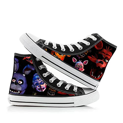 FNAF Shoes Security Breach Fazbear's Piazzari Anime Cosplay Leinwand Schuhe Horror Spiel Charakter Druck Schuhe Unisex Schnürschuhe Casual Fashion Sneakers, Typ 3, 34 1/3 EU von Jiumaocleu