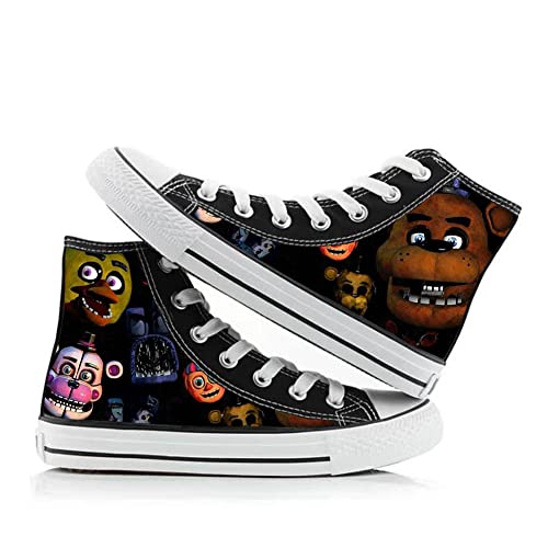 FNAF Shoes Security Breach Fazbear's Piazzari Anime Cosplay Leinwand Schuhe Horror Spiel Charakter Druck Schuhe Unisex Schnürschuhe Casual Fashion Sneakers, Typ 5, 34 1/3 EU von Jiumaocleu