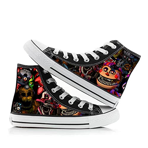 FNAF Shoes Security Breach Fazbear's Piazzari Anime Cosplay Leinwand Schuhe Horror Spiel Charakter Druck Schuhe Unisex Schnürschuhe Casual Fashion Sneakers, Typ 7, 36 1/3 EU von Jiumaocleu