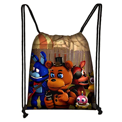 Five Nights Game Kordelzug-Beutel FNAF Sicherheitspause Bonnie Foxy Chica Fazbear 3D-Druck Rucksack Kinder Gym Schultasche Rucksack für Strand Party Outdoor Reisen von Jiumaocleu