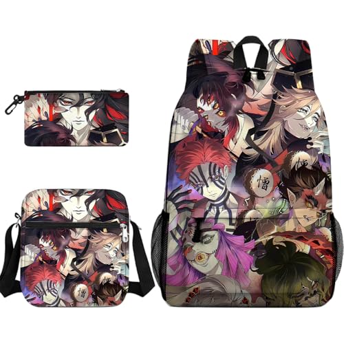 Jiumaocleu 3-teiliges Anime-Rengoku Kyoujurou-Rucksack-Set, Anime-Kamado-Nezuko-Federmäppchen, Kanroji, Mitsuri, Umhängetasche, 3D-Druck, Cartoon-Schreibwaren-Tasche für Kinder und Teenager, Typ 15 von Jiumaocleu