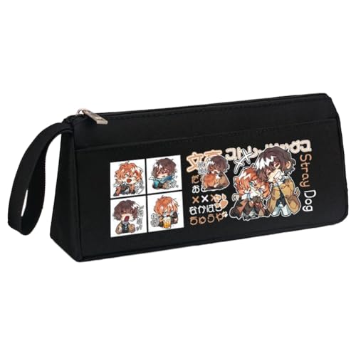 Jiumaocleu Anime BSD Federmäppchen für Jungen und Mädchen – Anime Stifttasche Nakahara Chuuya Dazai Osamu Figur, Doppelschichtiges Federmäppchen für Schüler, 21 x 6 x 9,5 cm, Schwarz 3, 21*6*9.5cm von Jiumaocleu