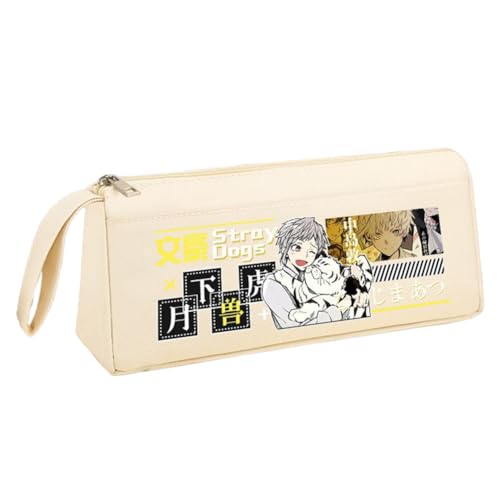 Jiumaocleu Anime BSD Federmäppchen für Jungen und Mädchen – Anime Stifttasche Nakahara Chuuya Dazai Osamu Figur, Doppelschichtiges Federmäppchen für Schüler, 21 x 6 x 9,5 cm, weiß 2, 21*6*9.5cm von Jiumaocleu