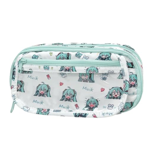 Jiumaocleu Miku Federmäppchen, Anime-Federmäppchen, Miku-Stifttasche, große Kapazität, Schreibwaren-Tasche, Reißverschluss, Schreibwarenetui für Schüler, Miku 2, 21.5cm*6.5cm*12cm, Schulranzen von Jiumaocleu